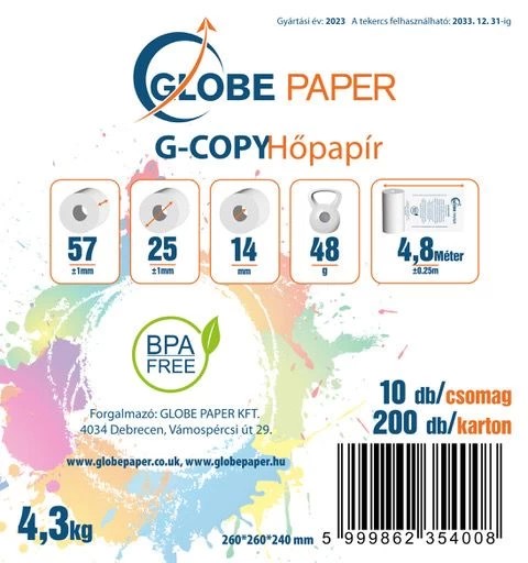 Hőpapír 57 x 25 mm x 4,8 m címke kartonos