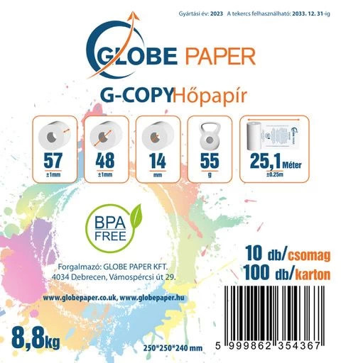 Hőpapír csomagolási címke egy kartonnyi tekercshez