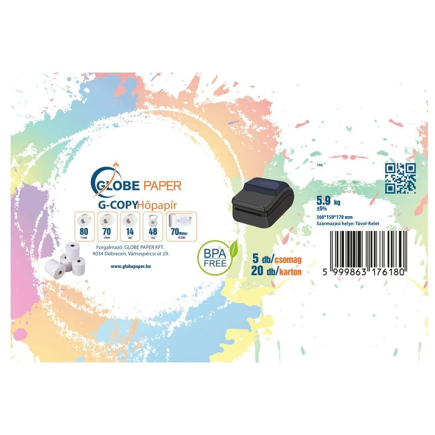 hőpapír 80 mm x 70 mm-es 20 darabos címke