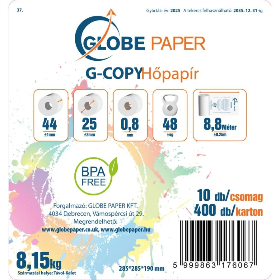 44 x 25 mm hőpapír csomagolás címke kartonos kiszereléshez