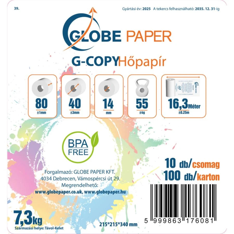 80 x 40 mm hőpapír csomagolás címke kartonos