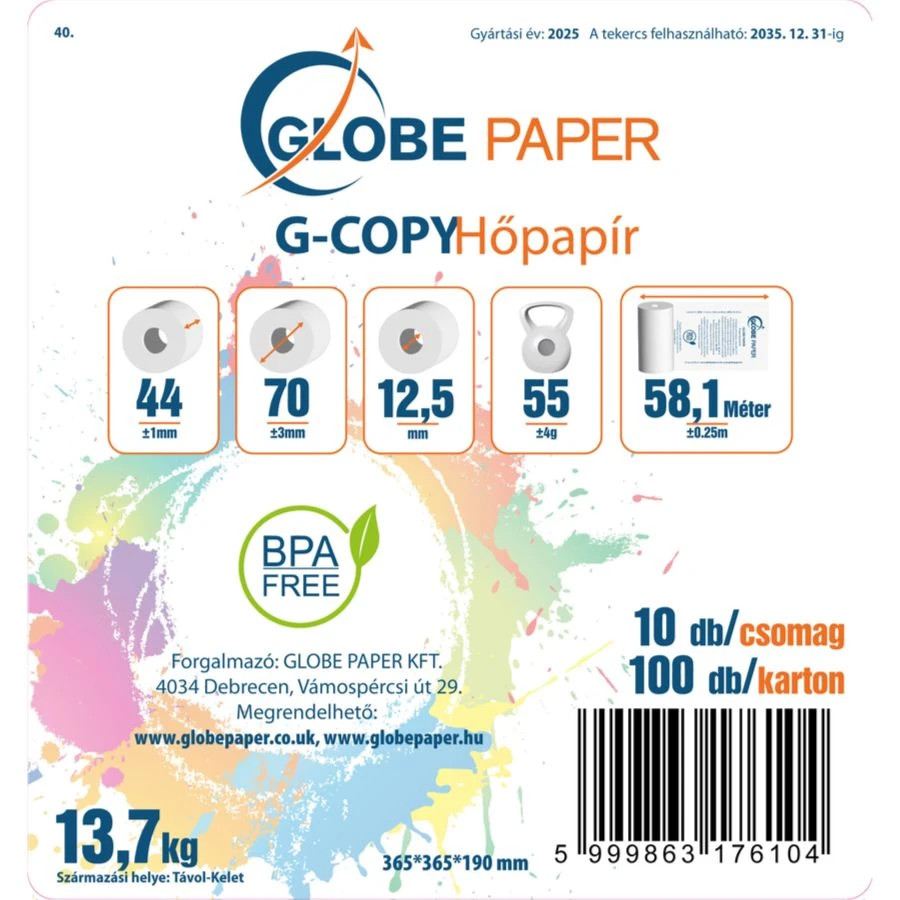 44 x 70 mm hőpapír csomagolás címke kartonos
